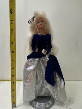 1995 Barbie- AVON- Winter Velvet Gown Doll - Navy Blue & Silver